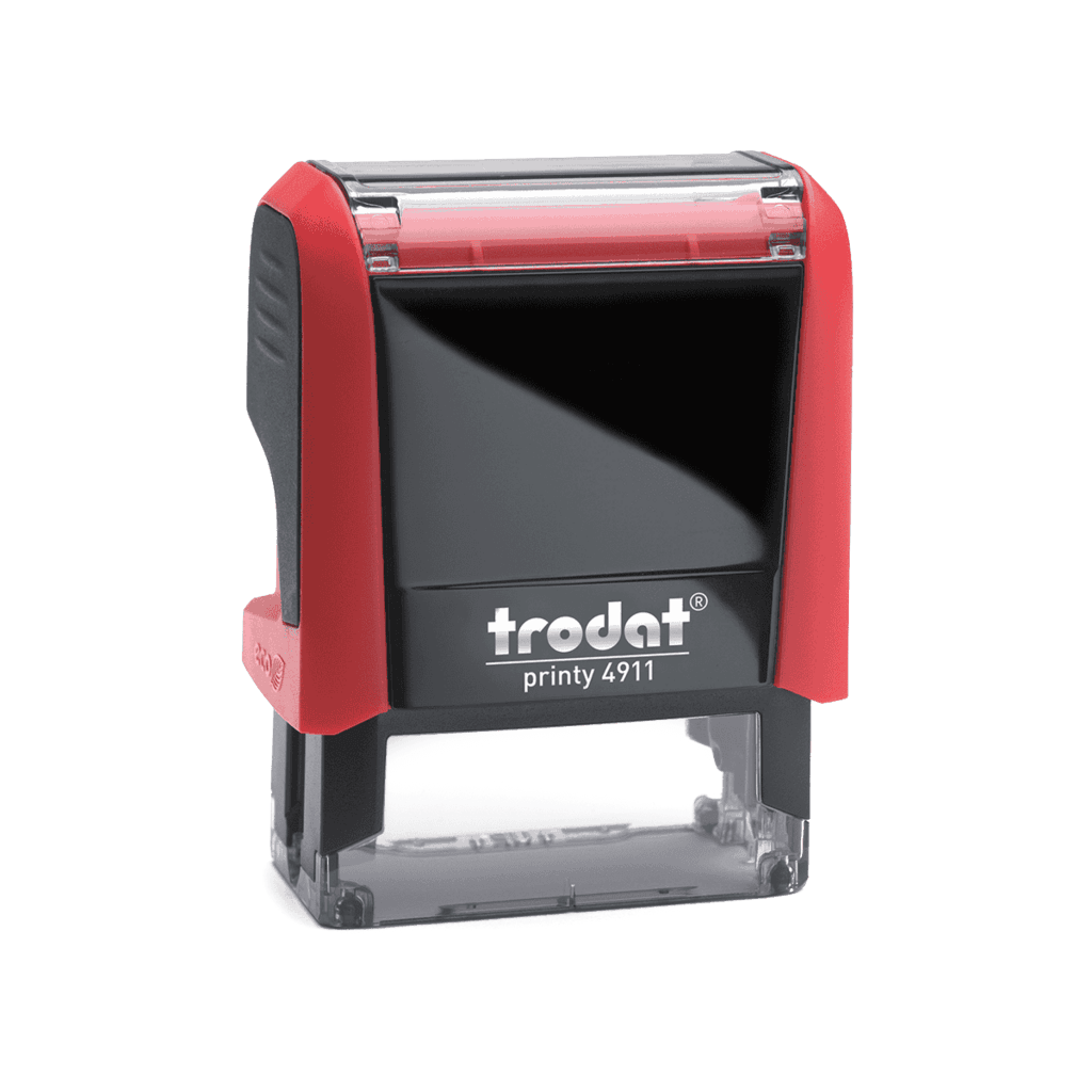 Trodat logo - premium self-inking stamp manufacturer with red and white branding